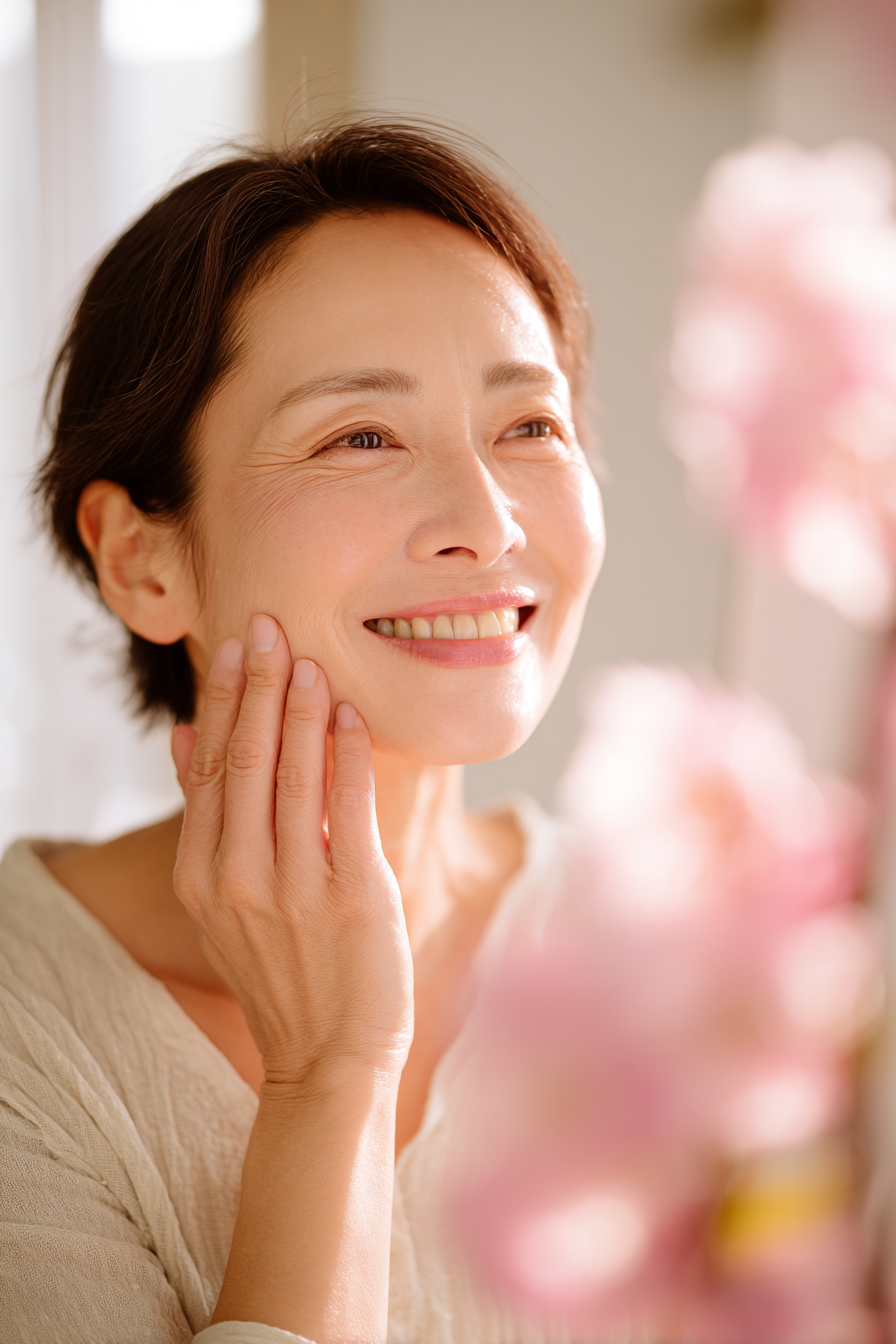 肌の調子を実感する女性